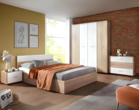 غرفة نوم كاملة، خشب ام دي اف - 4 قطع