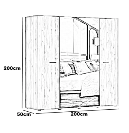 Bedroom set, MDF wood - 4 pieces