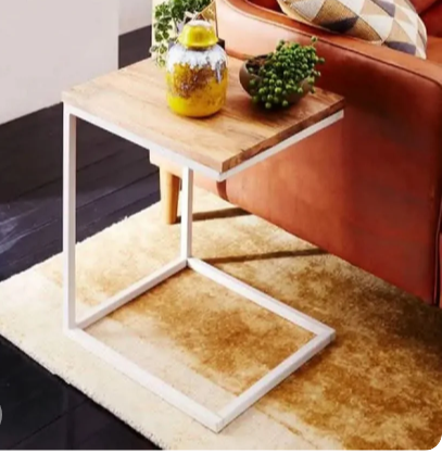Steel side table with wood top, 40*40*50 cm